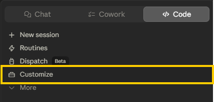 The Customize option in the Claude desktop app sidebar