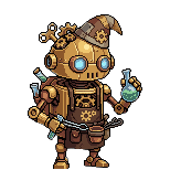 Animated pixel-art clockwork robot idle animation made with SpriteCook