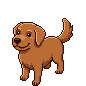 Animated pixel-art friendly brown dog idle animation made with SpriteCook
