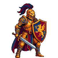 Animated pixel-art gilded knight idle animation made with SpriteCook