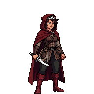 Animated pixel-art red cloaked rogue idle animation made with SpriteCook