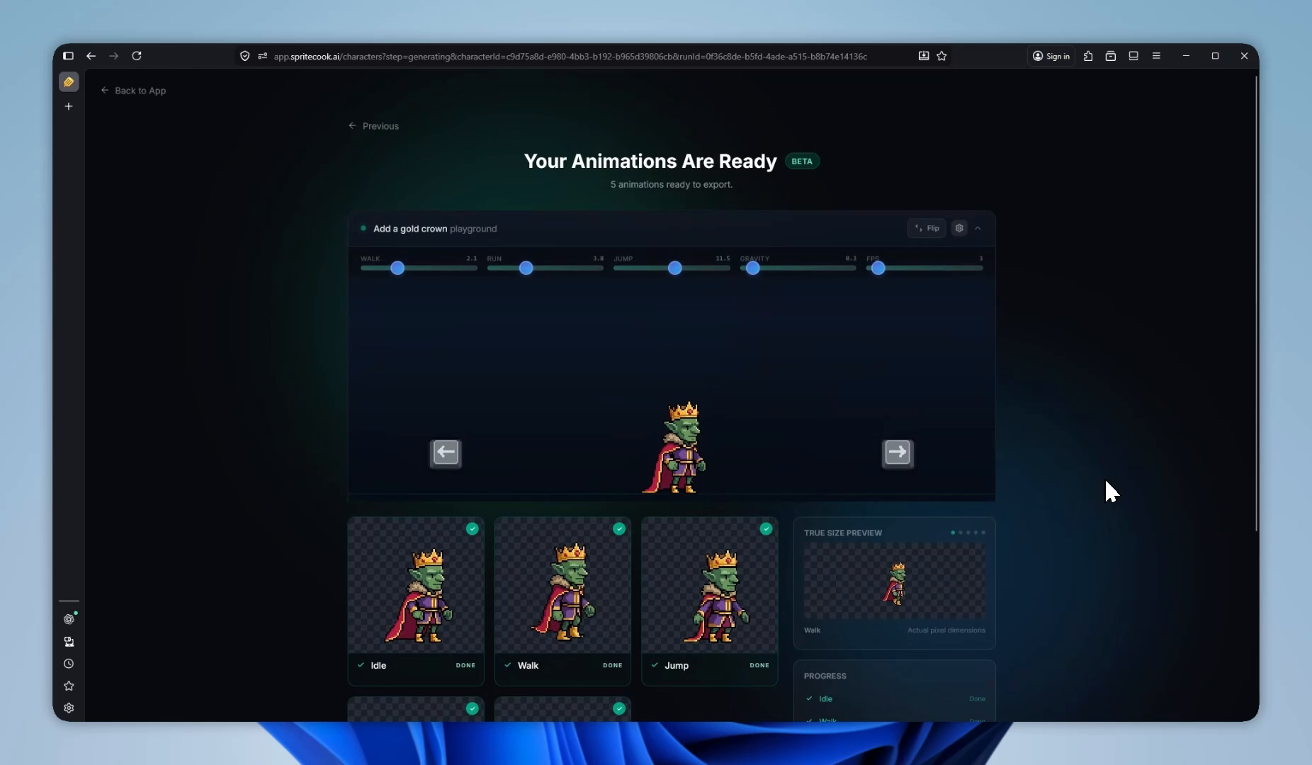 Animation preview in SpriteCook