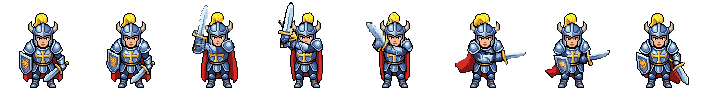 Paladin attack sprite sheet, eight evenly spaced frames
