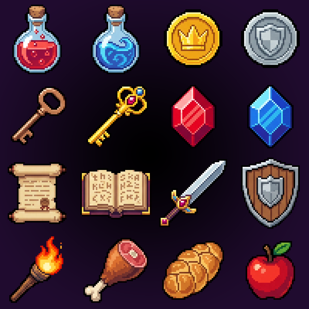 A full RPG item icon collection generated as one sheet