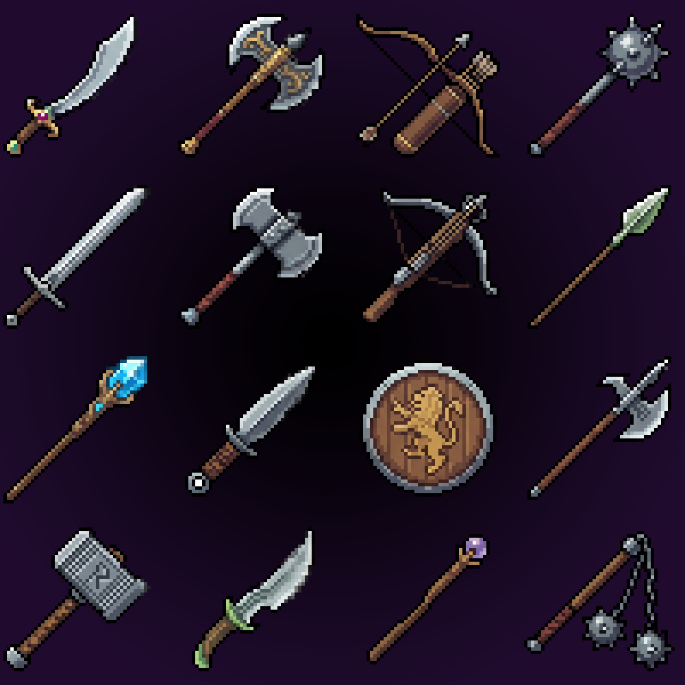 A fantasy weapon icon collection generated as one sheet