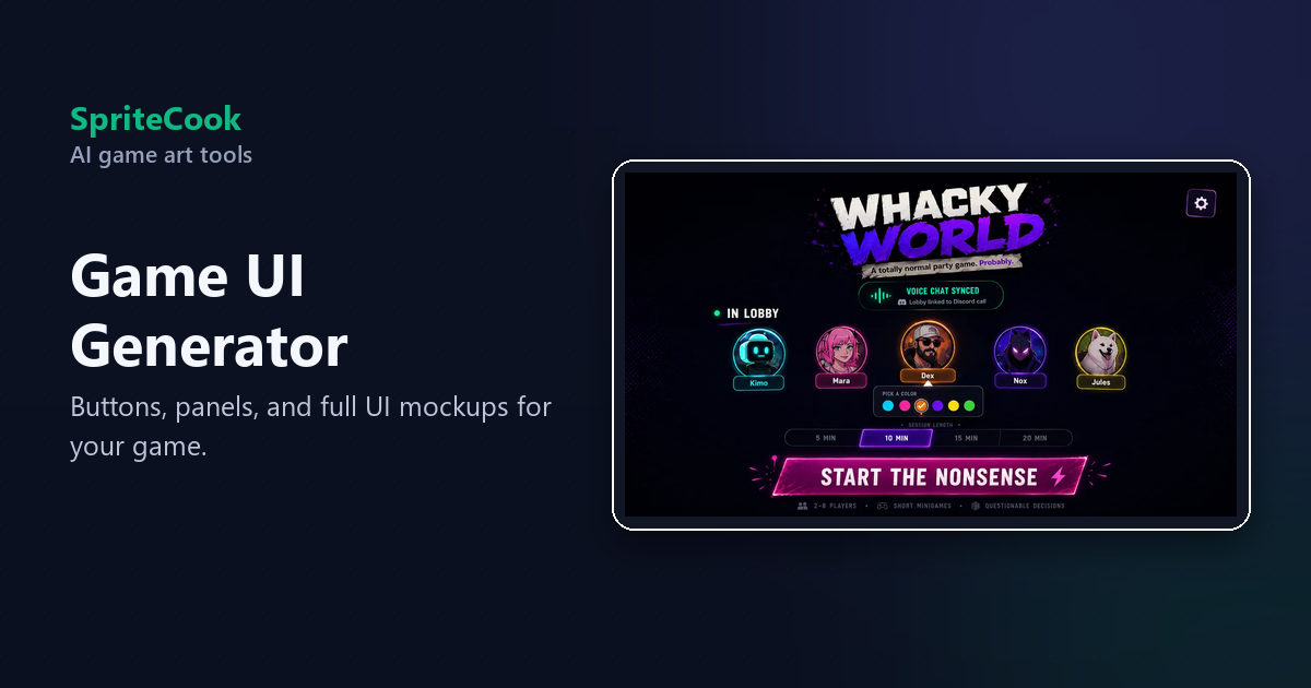AI Game UI Generator: Buttons, Panels & HUD Art | SpriteCook