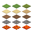 Sixteen isometric pixel art terrain tile variants