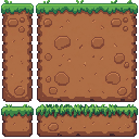 A platformer wall and floor autotile tileset with grass-topped dirt blocks