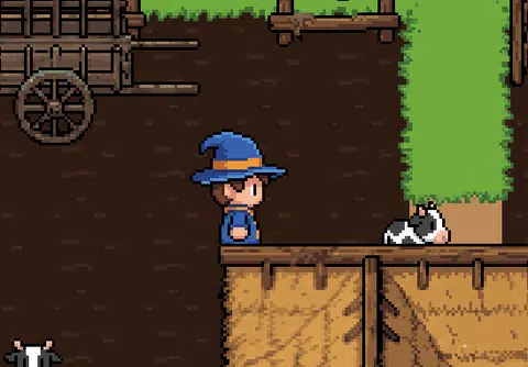 A small top-down pixel art game running on generated assets