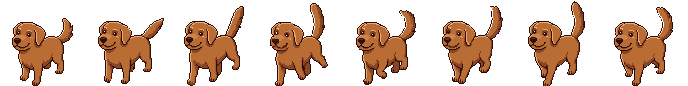 Dog walk cycle sprite sheet, eight frames