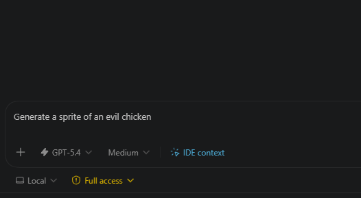 Asking Codex to generate an evil chicken sprite