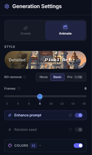 Generation Settings sidebar