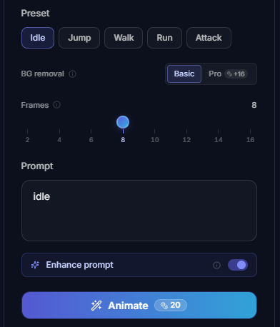 Animate prompt controls