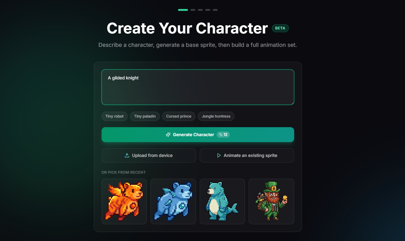 Character creator start screen