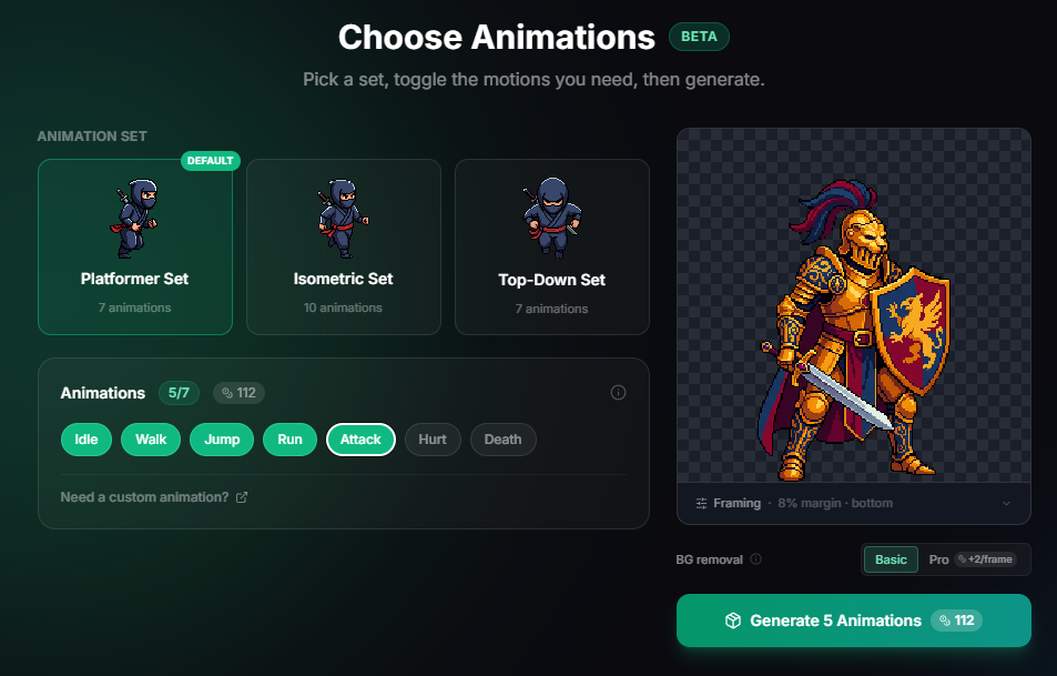 Animation set selection