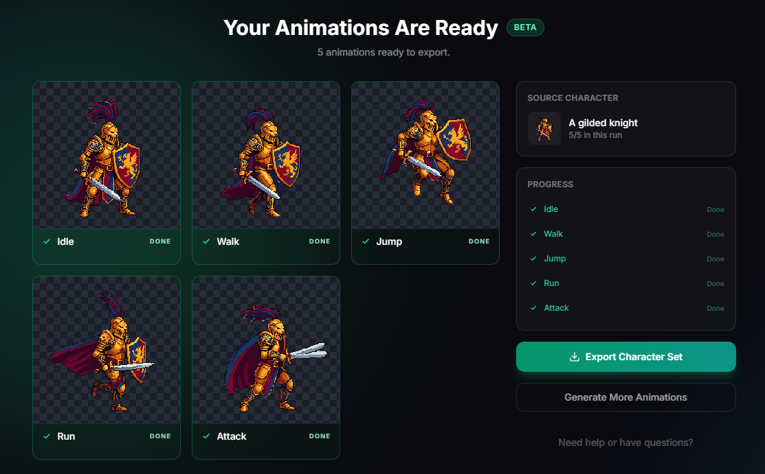 Animation results and export screen