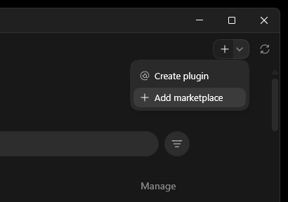The Add marketplace option in the Codex plus menu