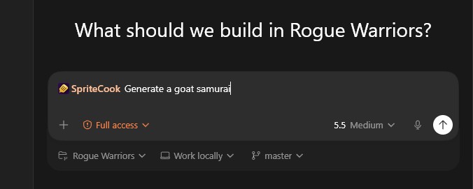 Prompting Codex to generate a goat samurai with SpriteCook