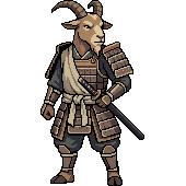The generated pixel art goat samurai