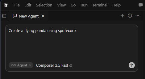 Asking the Cursor agent to create a flying panda with SpriteCook
