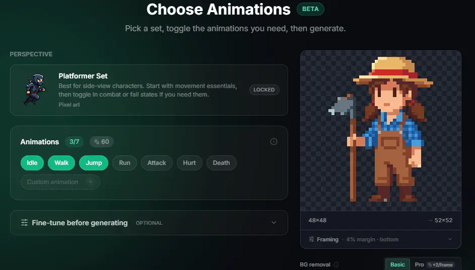 Typing a custom animation and generating it alongside the presets