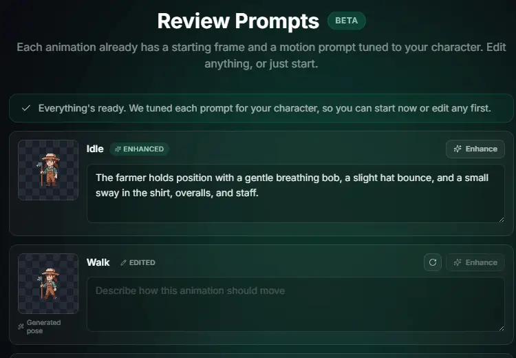 Reviewing and editing the auto-filled animation prompts