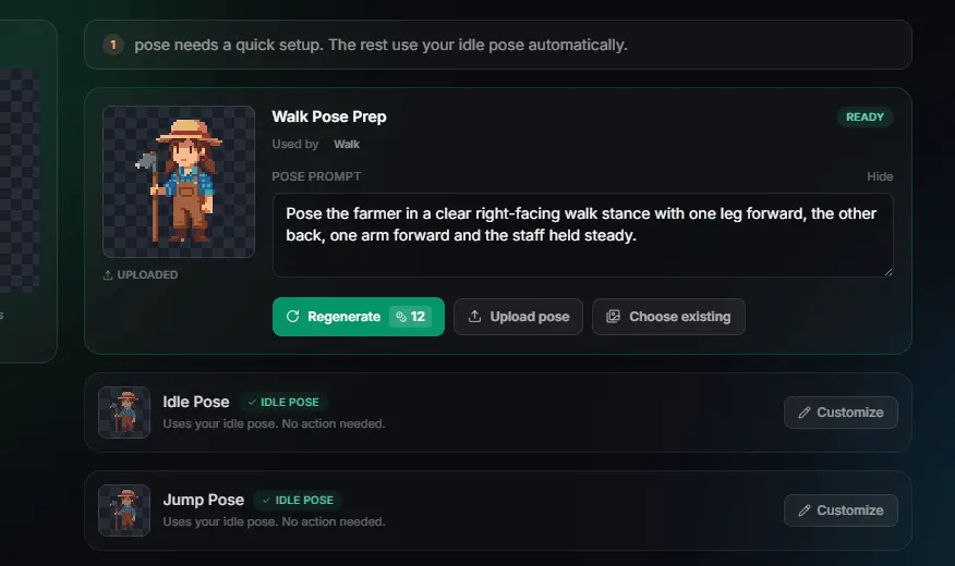 Preparing a custom starting pose for an animation