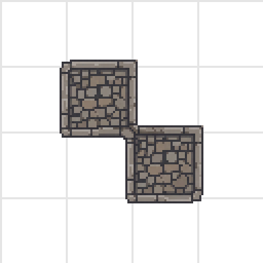 The same two diagonal cells rendered with the dual grid, connected by a proper diagonal piece