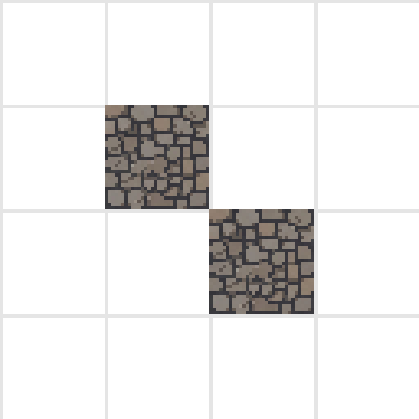 Two diagonal cells rendered as full tiles touching only at a corner point