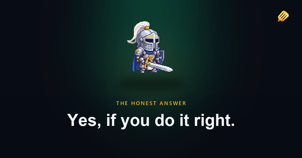A pixel art paladin made with SpriteCook, on a guide about whether it is OK to use AI art in an indie game