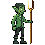 The generated pixel art slick goblin holding a gold pitchfork