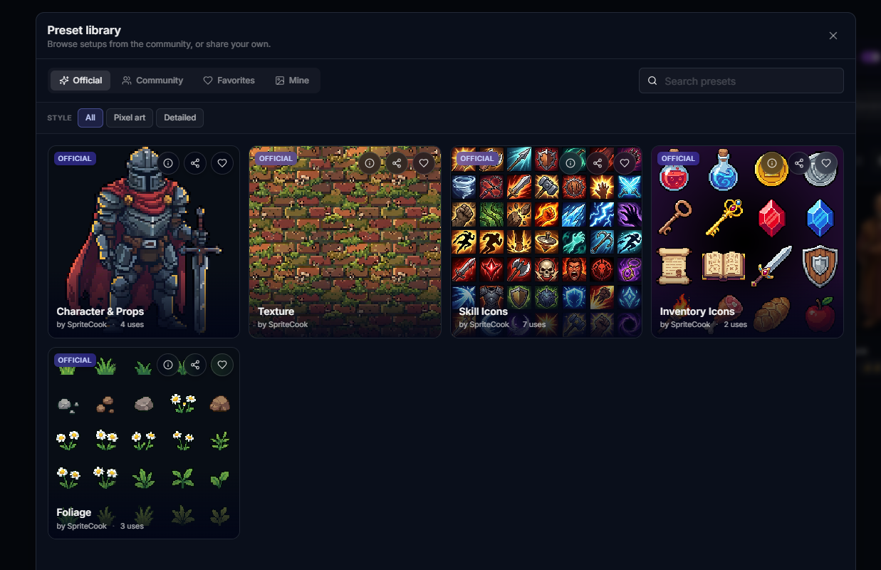Preset library and sidebar with active preset