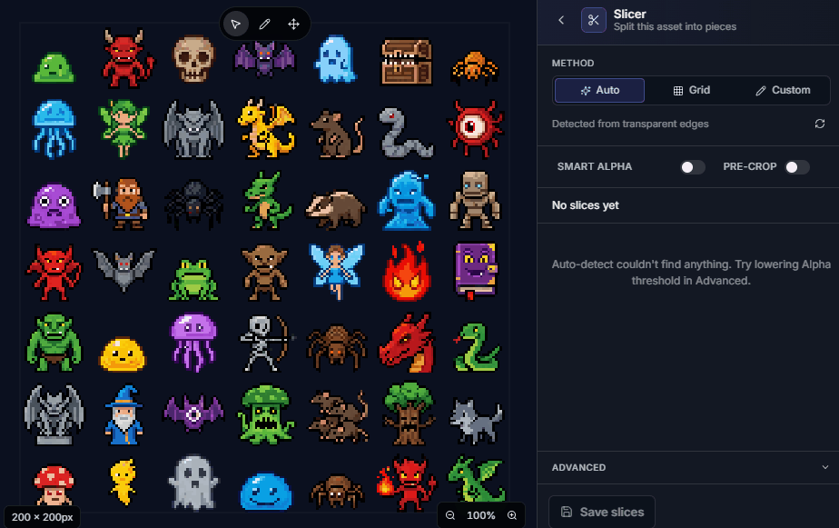 Auto detect mode finding sprites by transparent gaps
