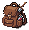 Pixel art backpack with its outline cut away on the bottom left and a light rim near the top