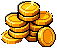 Pixel art coin stack with stretches of its dark outline missing on the left and bottom, and a light rim on one side
