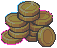 The coin stack with the restored outline pixels in pink and the removed background rim in blue