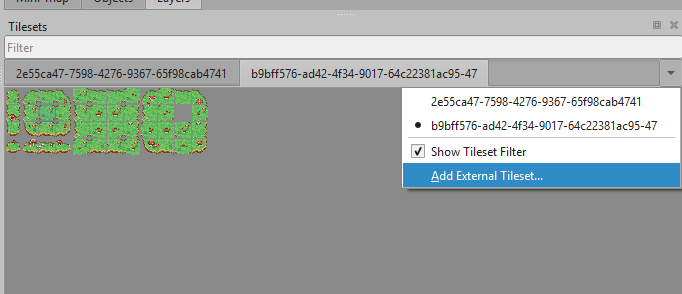 Adding the exported .tsx as an external tileset in Tiled