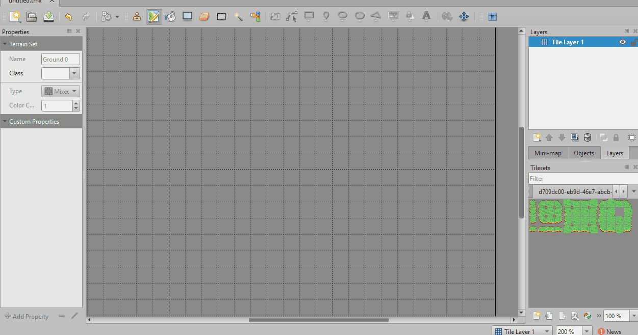 Painting with the Terrain Brush in Tiled, transition tiles resolving automatically