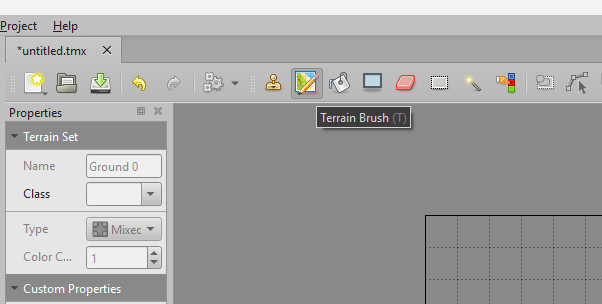 Selecting the Terrain Brush tool in Tiled