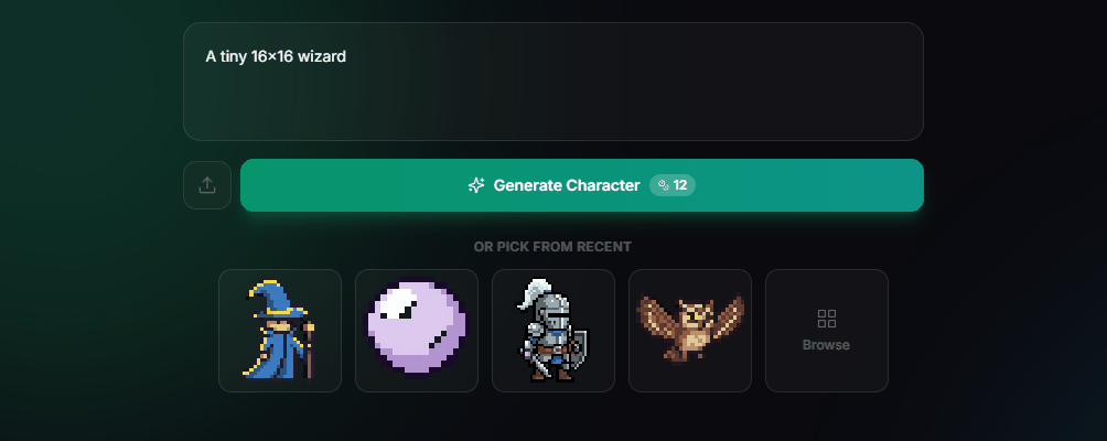 Character creator flow for the tiny wizard, picking the base and the animation set
