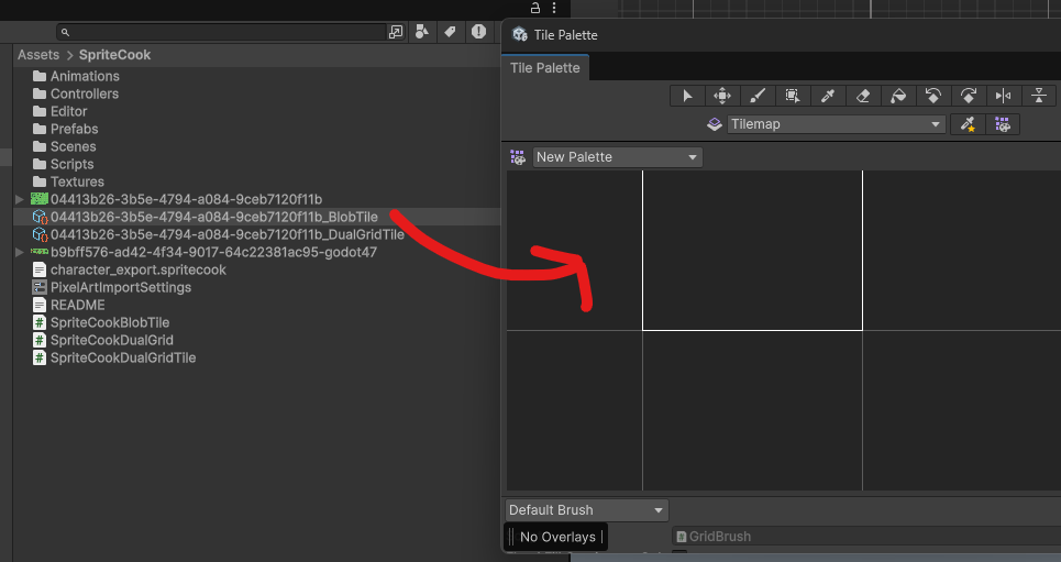 Dragging the SpriteCook autotile asset into a Unity Tile Palette