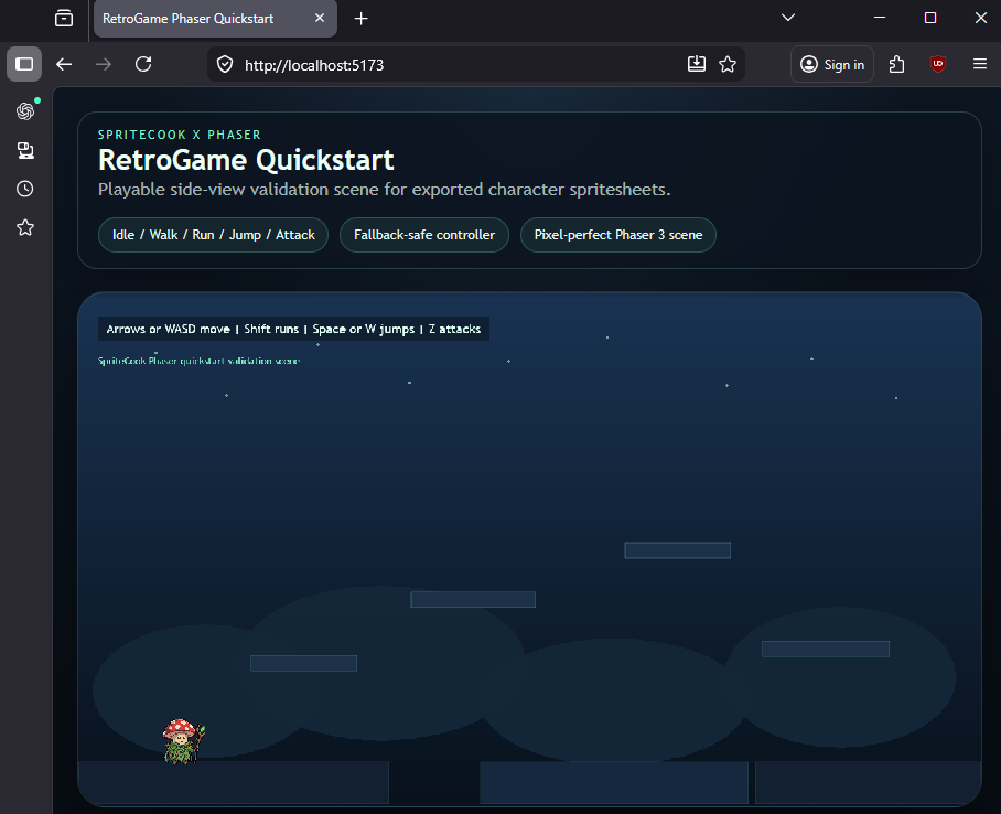 Phaser starter running in the browser