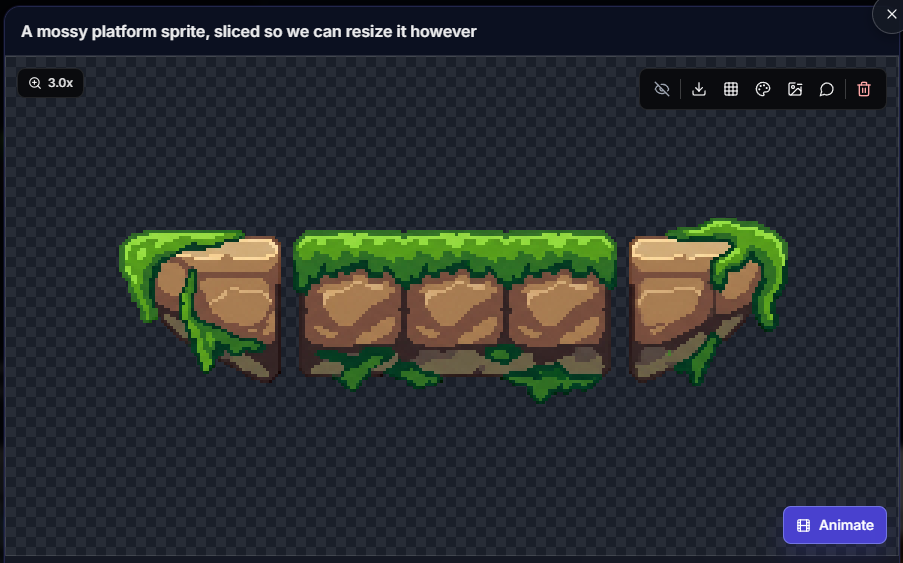 Mossy stone platform sprite generated in SpriteCook