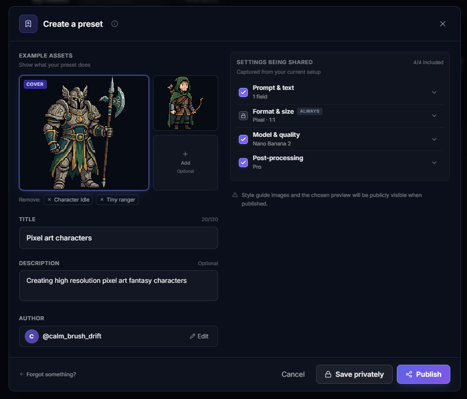 Create a preset modal